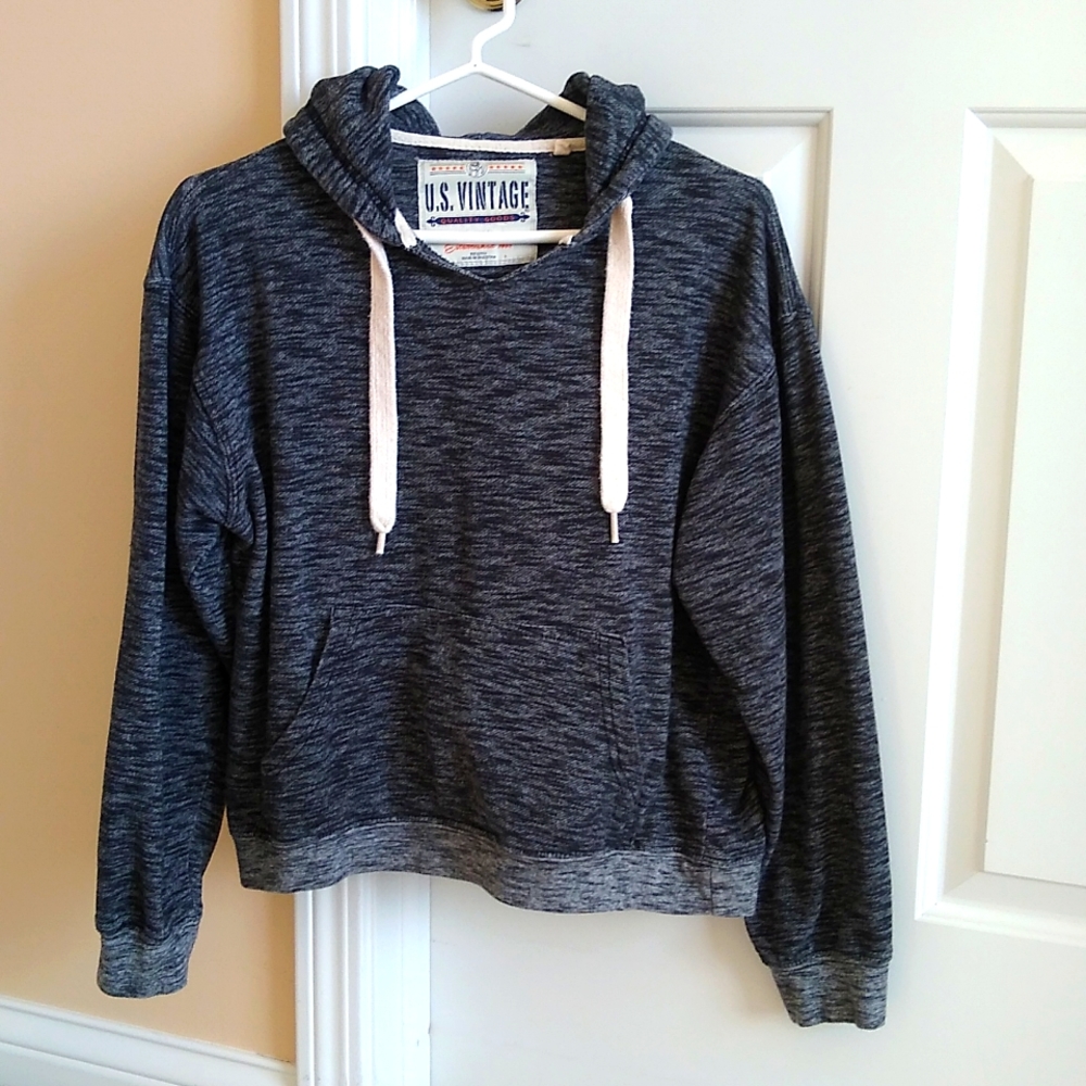 U.S. VINTAGE Hoodie Heather Grey Cropped Size L